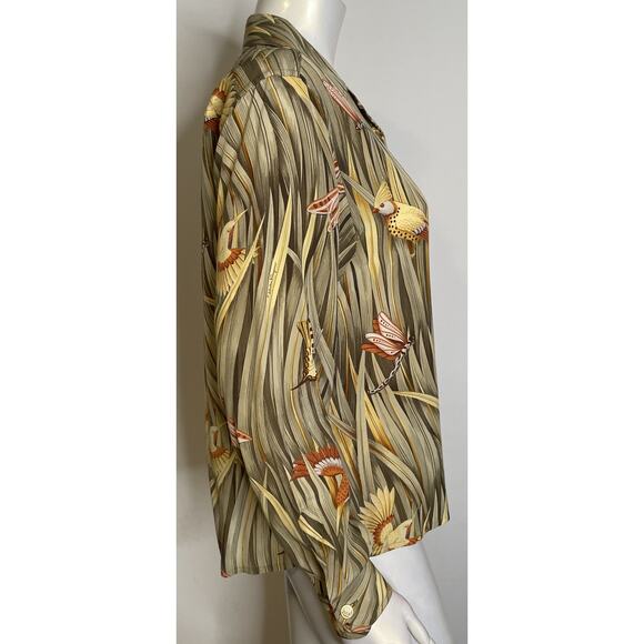 Salvatore Ferragamo Blouse Womens L 10 12 44 Silk Birds Butterfly Dragonfly - Picture 10 of 16